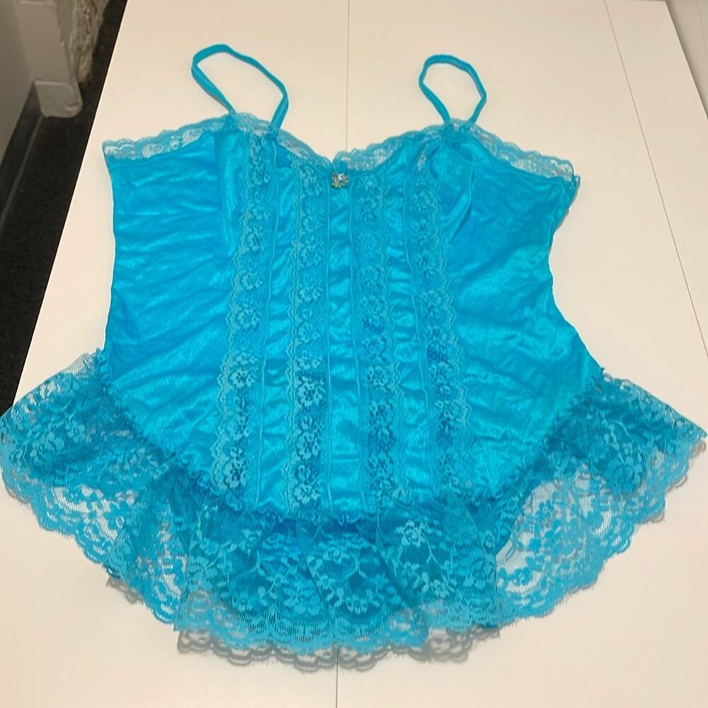 Nan Flower Brand Teal Blue Teddy Size Large Vintage Lingerie